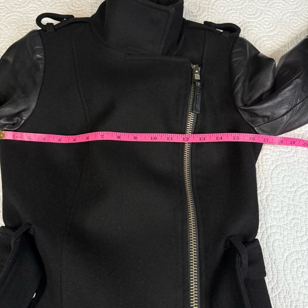 Mackage Dale Black Trench Coat with Leather Sleeves - Picture 13 of 16